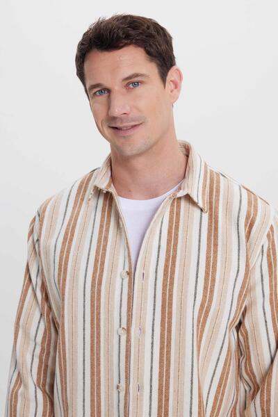 Tudors Men's Relax Fit Comfortable Cut Sports Collar Striped Lumberjack Shirt