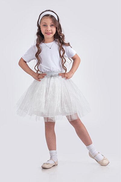 Mnk Baby&Kids Tutu Snowflake cu imprimeu Fusta de petrecere M00779 ALB