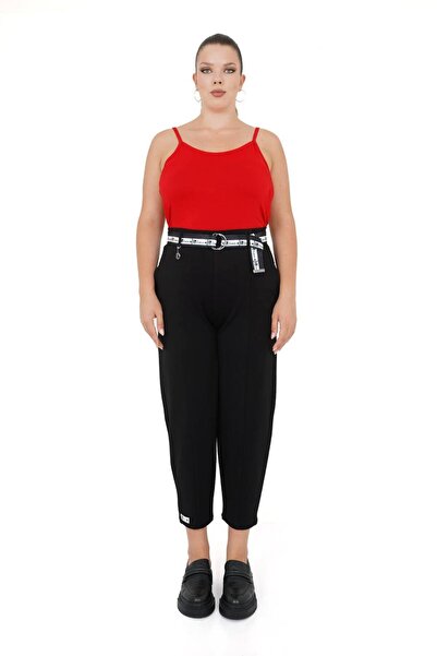 ZANESSI Plus Size Mom Belted High Waist Knitted Women's Pants