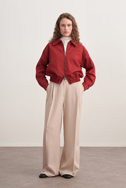 EBU Prive Women's Gabardine Bomber Jacket Red