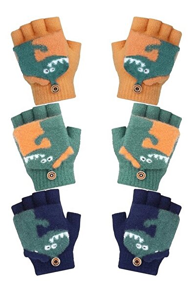 OEM Set 3 perechi manusi copii Bencailor, model dinozaur, multicolor, 2-6 ani