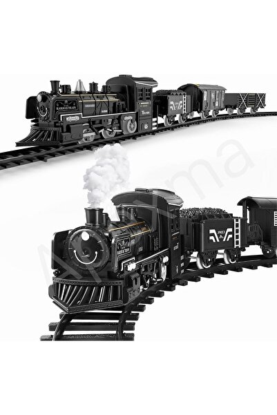 Apexma Oyuncak Işıklı ve Sesli Buhar Atan Retro Model Tren - 15 Parça Raylı Duman Atan Tren Demiryolu Seti