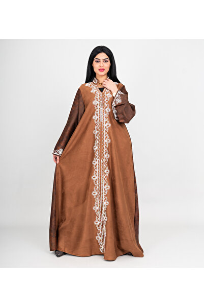 IKKXA Winter Front Embroidery Asian Neckline Jalabiya