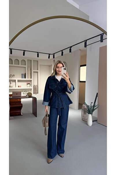 Sezgi Tekin Bf Straight Jean Suit with Flap Pocket Jacket