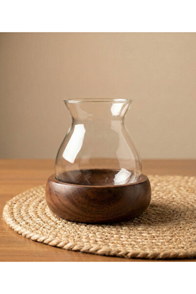 kaya ve demir 3-Piece Borosilicate Glass Tea Presentation Set with Wooden Base and Straw Mat (7 Pieces)