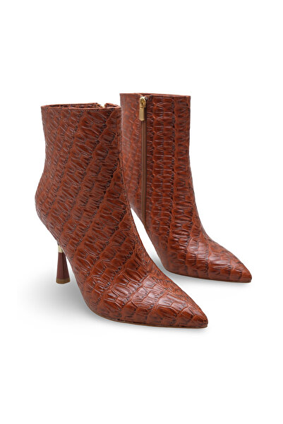 Women Lay-z Women's Tan Crocodile Patent Leather Pointed Toe 9.5 cm Heel Boots Offer a Stylish and Modern Posture