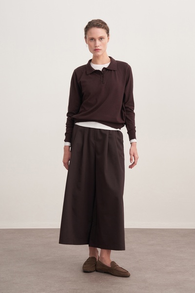 EBU Prive Γυναικείο παντελόνι Gabardine με διπλή πιέτα καφέ