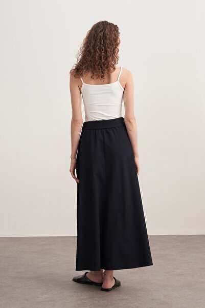 EBU Prive Fusta evazată cu curea din gabardină pentru femei, albastru închis