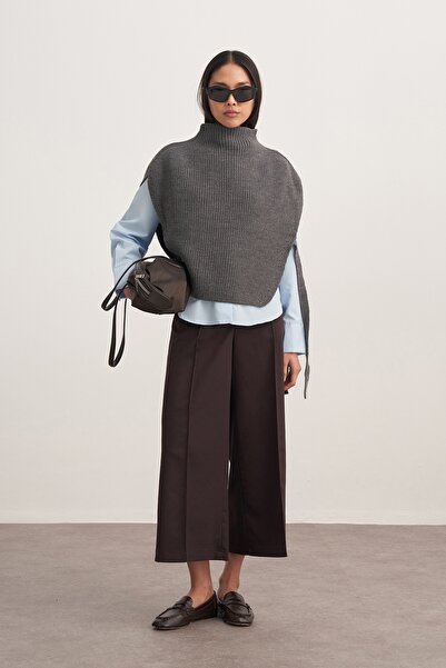 EBU Prive Γυναικείο παντελόνι Gabardine Culotte καφέ