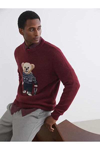 LC Waikiki guler rotund Bear Teddy cu imprimeu Pulover pentru bărbați