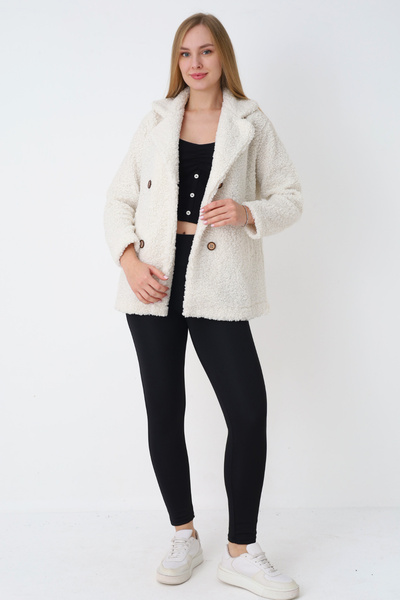 İntensive Жіночий кардиган з довгими рукавами, коміром-стійкою, кишенями на ґудзиках та плюшевою підкладкою