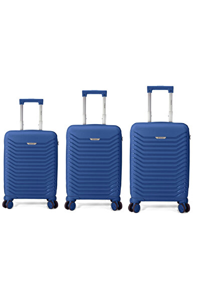 Benzi Set troler BZ 5820, 1 bagaj de cabină și 2 bagaje de cală, polipropilenă, încuietoare, 4 roți, albastru marin