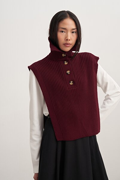 EBU Prive Women's Buttoned Knitwear Sweater Burgundy