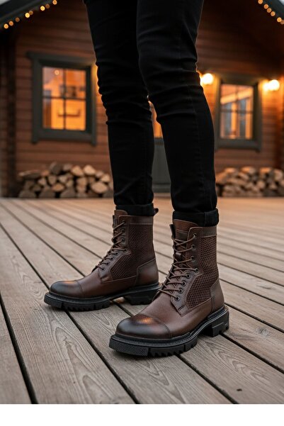 Deri De Luxe Brown Genuine Leather Men's Boots