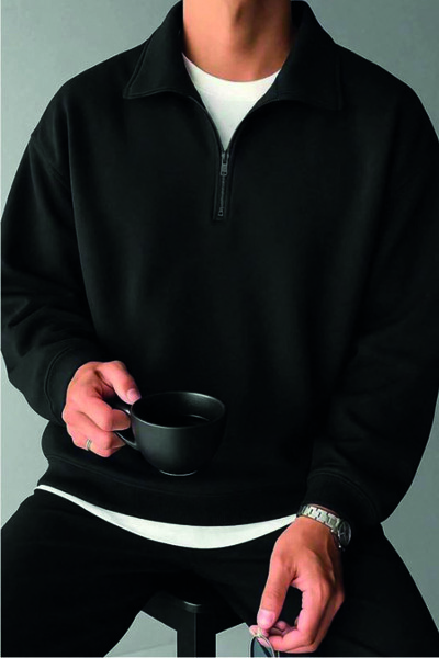 JDM Baxter men's Mock Neck layer zippered relaxed black sweatshirt