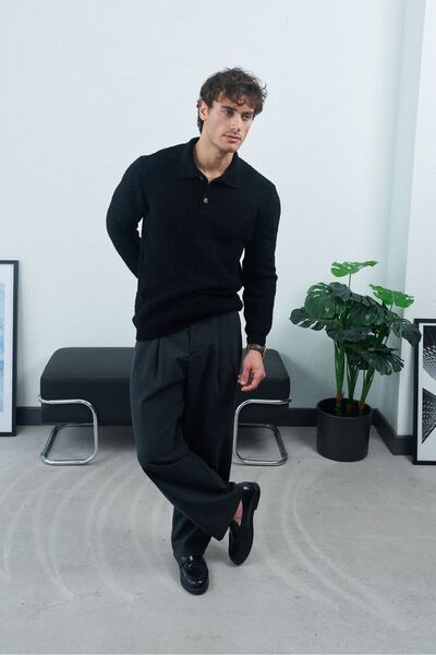 TÜZeMEN Collared Buttoned Knitted Sweater