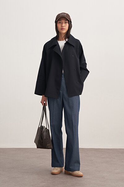 EBU Prive Women's Gabardine Palazzo Pants Denim Blue