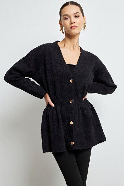 Yefrastore Women's Black Gold Button Detailed Soft Cardigan