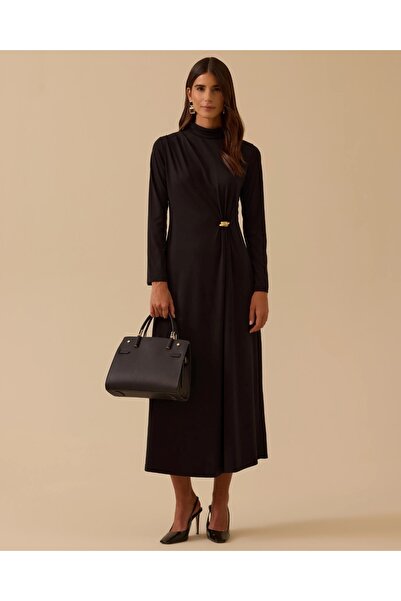 SEÇİL YENİ KADIN metal aksesuarlı drapeli elbise 10002521311028