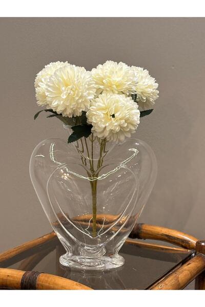 Miko Home & Garden Kalp Formlu Dekoratif Cam Vazo – Kırmızı / Şeffaf