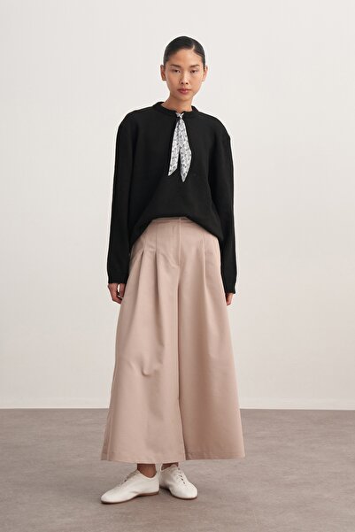 EBU Prive Women's Gabardine Double Pleated Trousers Beige