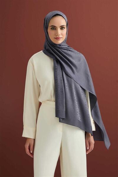 Imannoor Cotton Silk Shawl - Chain Pattern - Anthracite