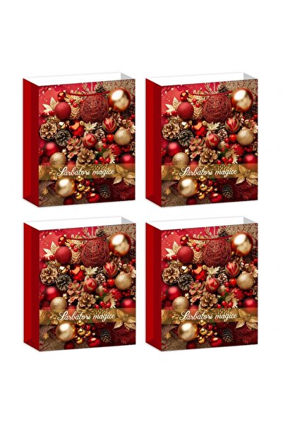 SONORH Set de 4 pungi cadou de Crăciun, 41,5x30x12 cm, modele premium cu tema...