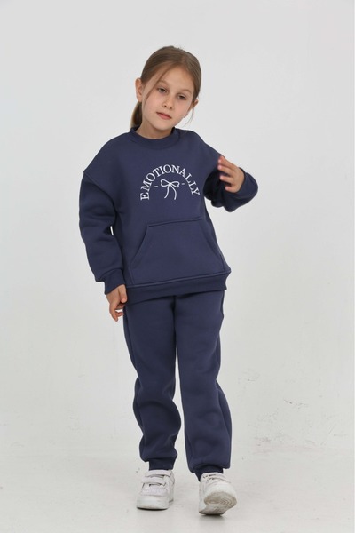 Toontoy Girl's Bow Embroidered Tracksuit Set