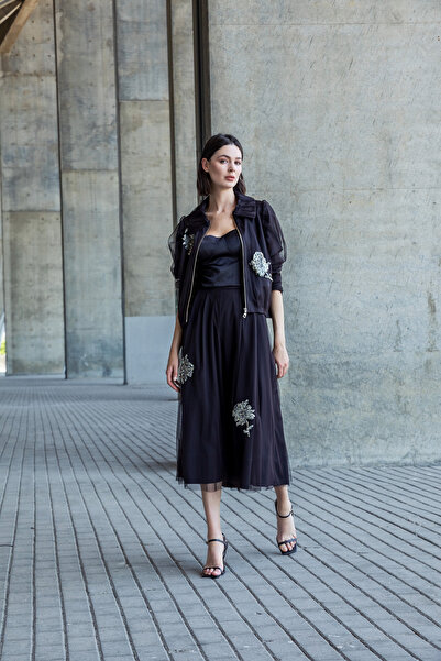 Berr-ın Balloon Sleeve Tulle Overlay Coat Brown