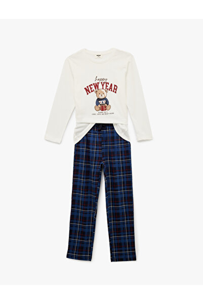 Koton Памучен комплект пижама с дълъг ръкав и обло деколте за Коледа