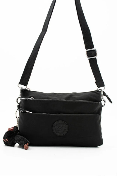 Sanmorris Women's Black Crinkle Fabric Small Crossbody Shoulder Bag with Accessories