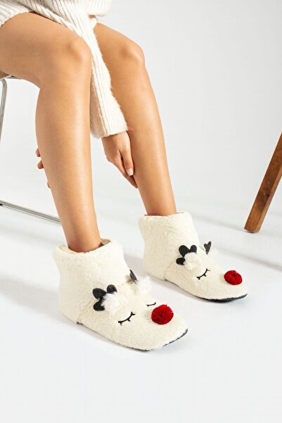 Sanart Shop Women's Children's Christmas Slippers with Soft Furry Deer Figure