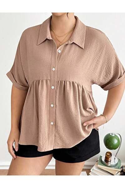 Sheya Shein Curve+ short sleeve shirt, brown