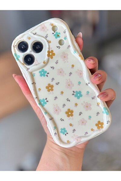 MİRAZ TASARIM iPhone 17 Pro Max Ecru Color with Flower Pattern Case