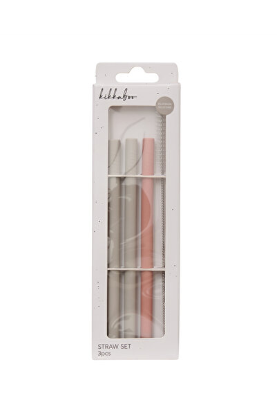 Kikka Boo Silicone Straw Set with Cleaning Brush – Platinum Sage Blush