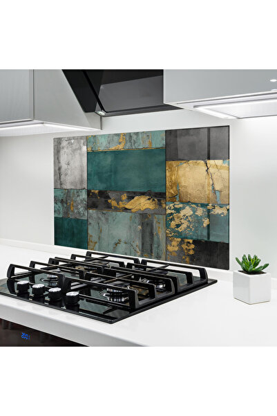 Arthub Kitchen Glass Panel, Stove Protection, Heat Resistant, Abstract, Golde...