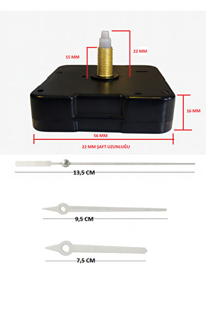 EXİZ TİCARET Akar Sessiz Duvar Saati Mekanizması 22 mm Askısız-akrep-yelkovan...