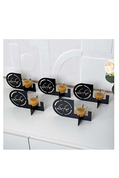 Story of candle Eid Mubarak, 5 Coasters and Cups with the phrase "Eid Mubarak" (5 pieces) | Black