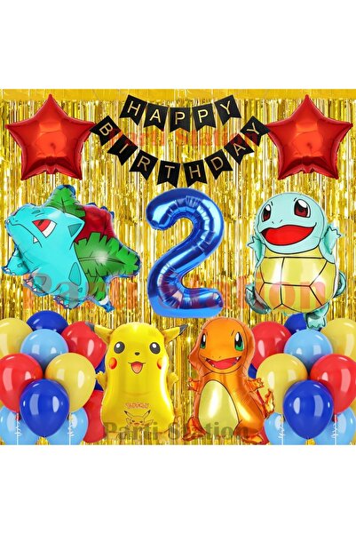 Parti Station مجموعة بالونات عيد الميلاد بعمر سنتين من بوكيمون، بوكيمون بيكاتشو، بولباسور، تشارماندر، سكويرتل