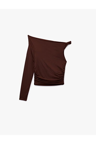 Koton Μακρυμάνικο μπλουζάκι εφαρμοστό με έναν ώμο ντραπέ με ασύμμετρο λαιμόκοψη