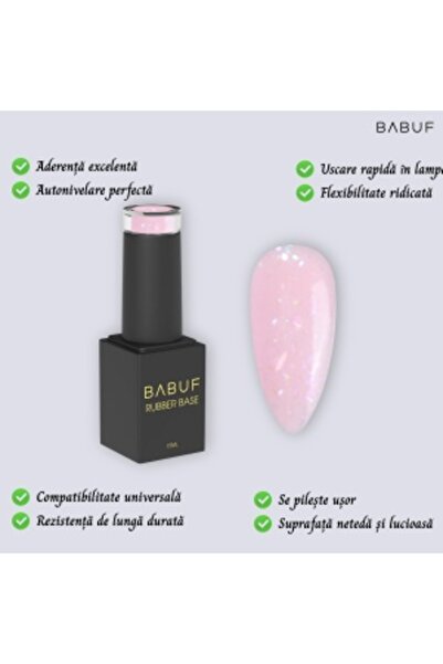 BABUF Blush Elixir Rubber Base 15ml – Nude Self-Leveling Base with Fine Reflections