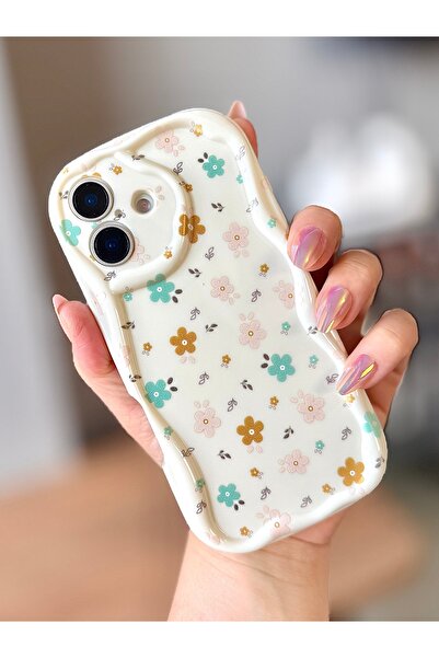 MİRAZ TASARIM iPhone 17 Ecru Color Case with Flower Pattern on It