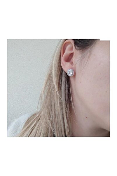 House of Crystals Rhodium Plated Princess Zirconia Crystal Earrings