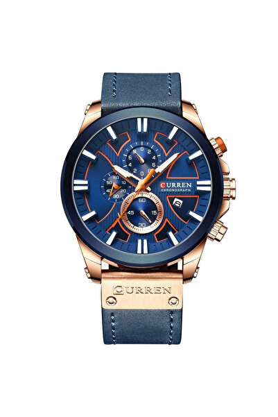 Curren Ceas bărbătesc 8346 – Cronograf sport, Quartz, Curea din piele, Rezistent la apă 3ATM, 49 mm