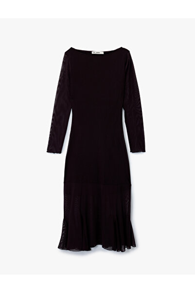 Koton Long Sleeve Crew Neck Flounce Midi Dress