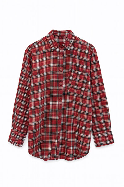 FREZZBİ Women's Plaid Oversized Long Sleeve Winter Lumberjack Shirt
