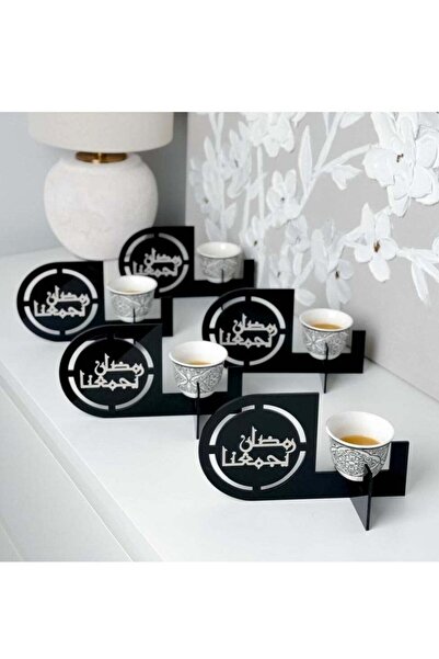 Story of candle Ramadan 5-piece Cup and Saucer Set with 'Ramadan Brings Us Together' Phrase - Black