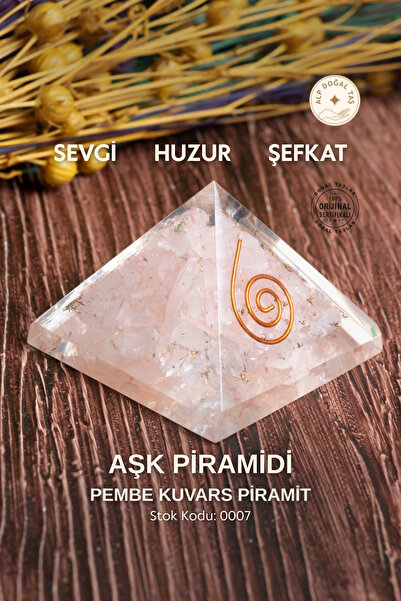 Alp Doğal Taş Sertifikalı Pembe Kuvars Doğal Taş Aşk Piramidi S.K: 0007