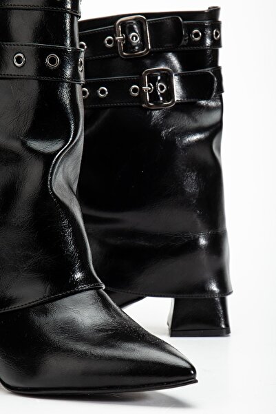Fagi Black Buckled Draped Women's Boots