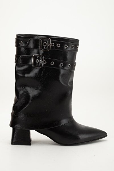 Fagi Black Buckled Draped Women's Boots